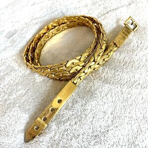 VTG 80s Accessocraft Gold Tone Metal Braided Leaf Belt 33" Adjustable